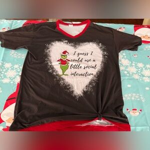 Boutique women’s Christmas GRINCH Holiday Black Knotted  Top XL 1X